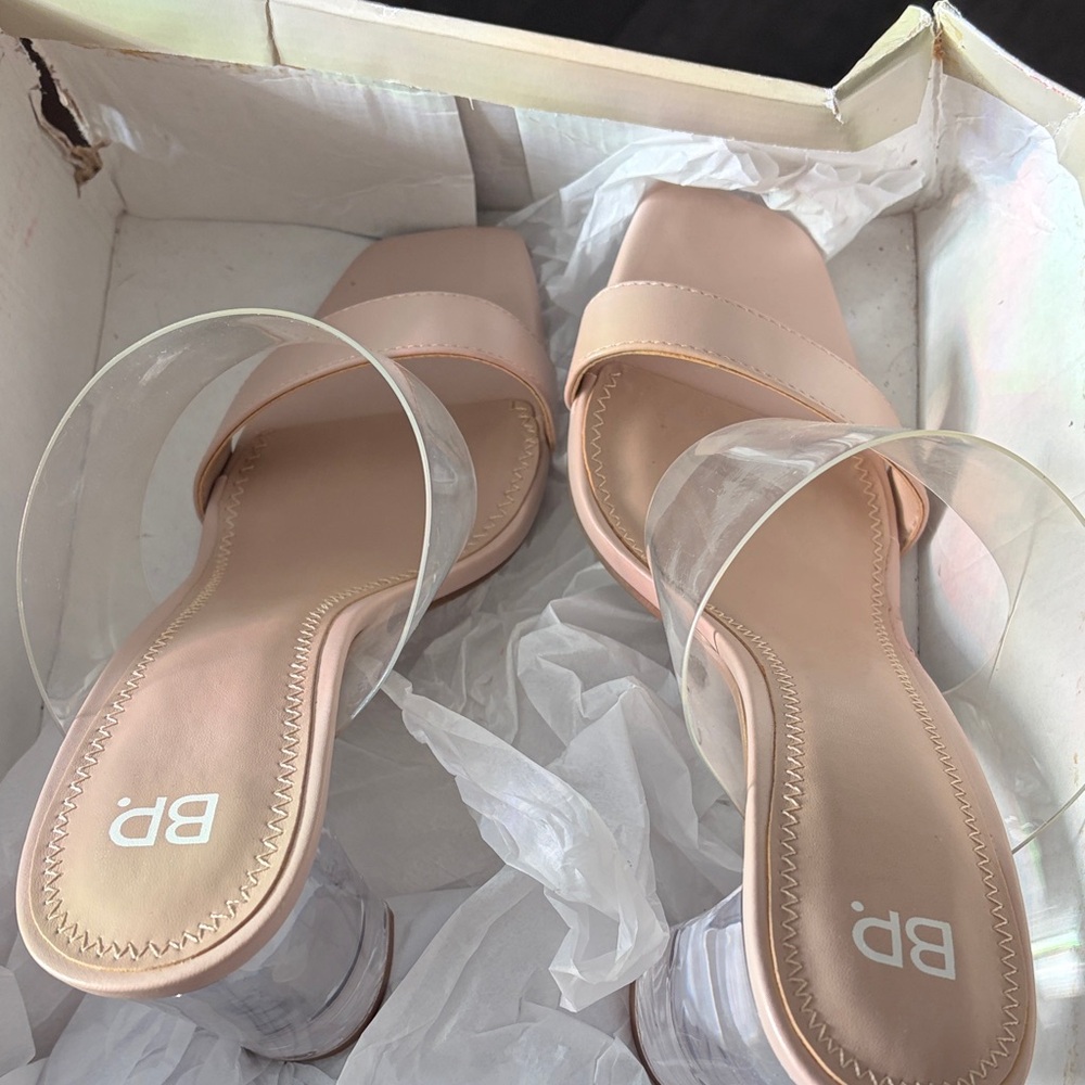 BP Women's Nude and Clear Heeled Sandals